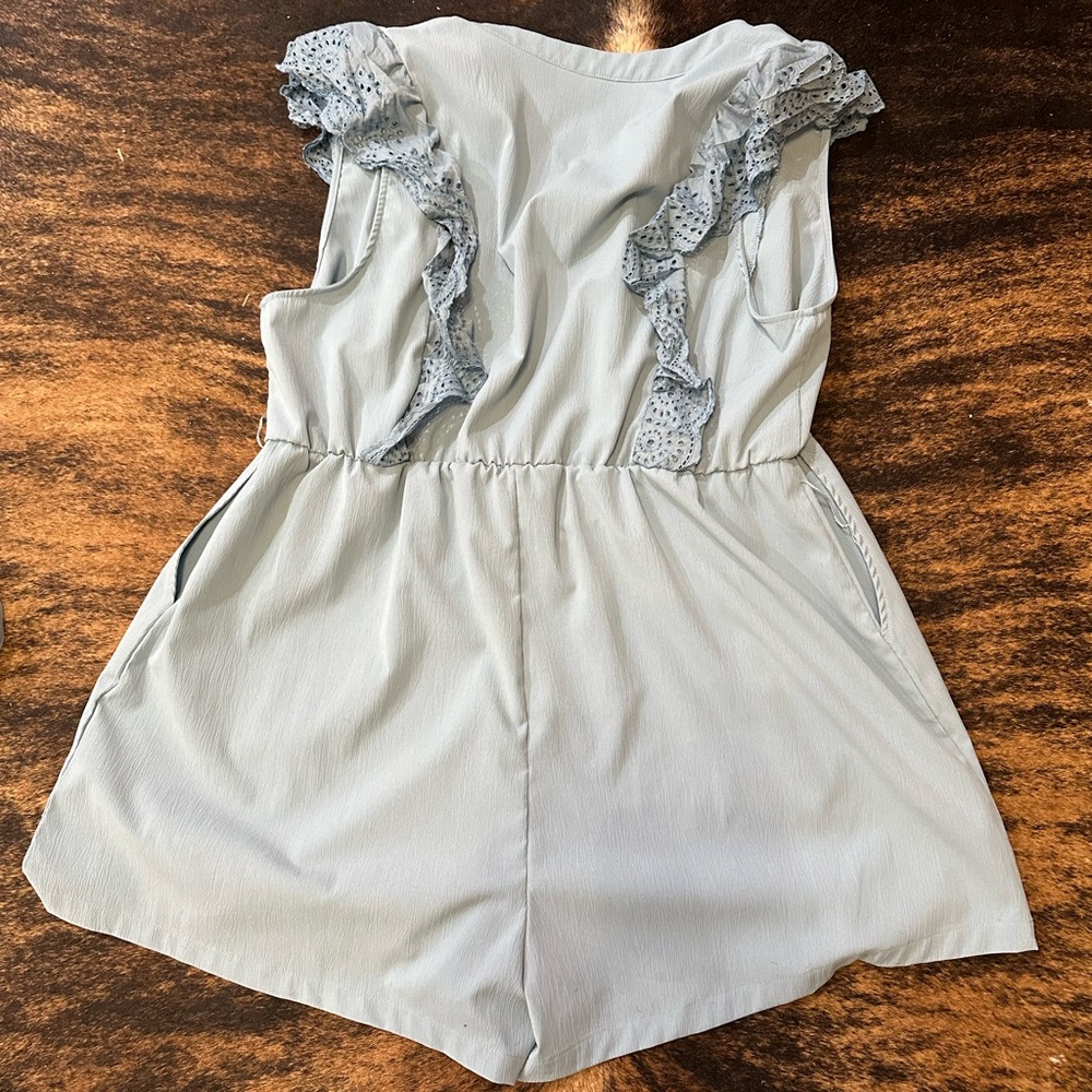 SHEIN size 4xl light blue romper with pockets, stretch waist, and tie - Picture 5 of 5